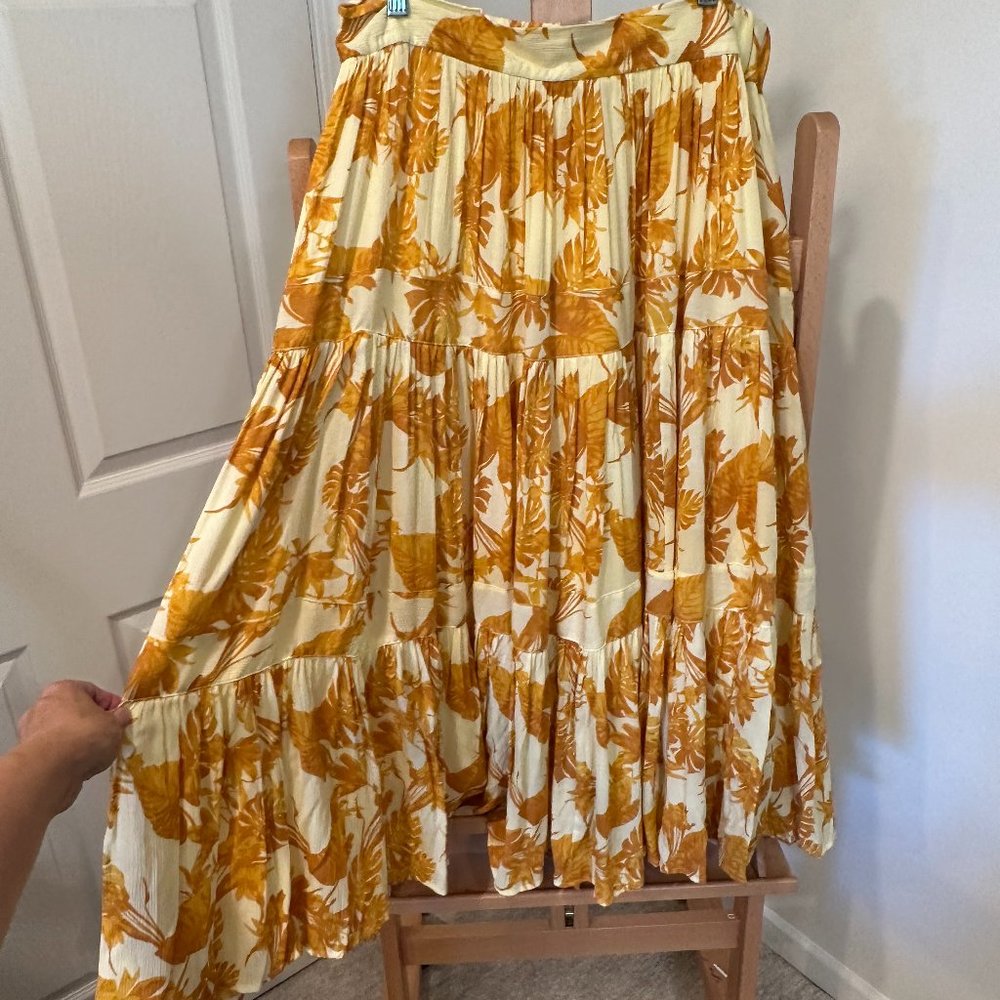 Banana Republic Cream and Mustard Floral Tiered A-Line Skirt